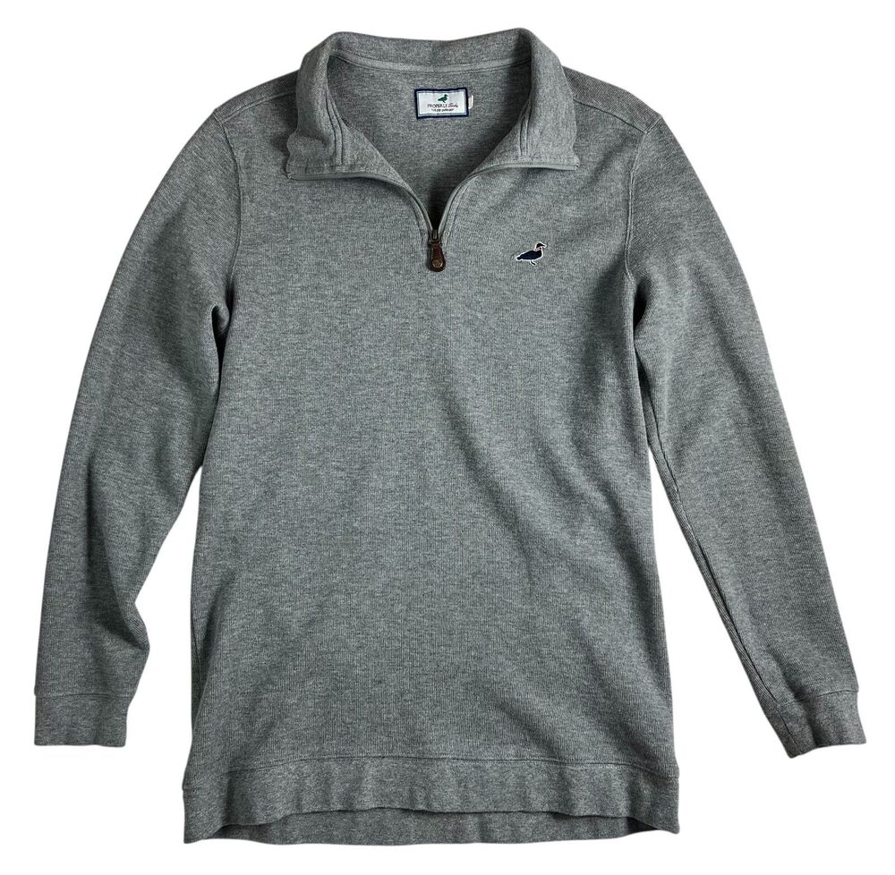 Properly Tied Women's 1/4 Zip Long Sleeve Sweater Size M Gray Knit Top w Logo